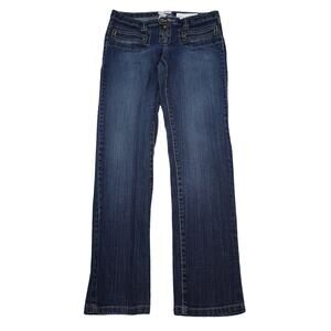Metro 7 Pants Womens 4 Blue Mid Rise Flat Front Straight Leg Casual Jeans